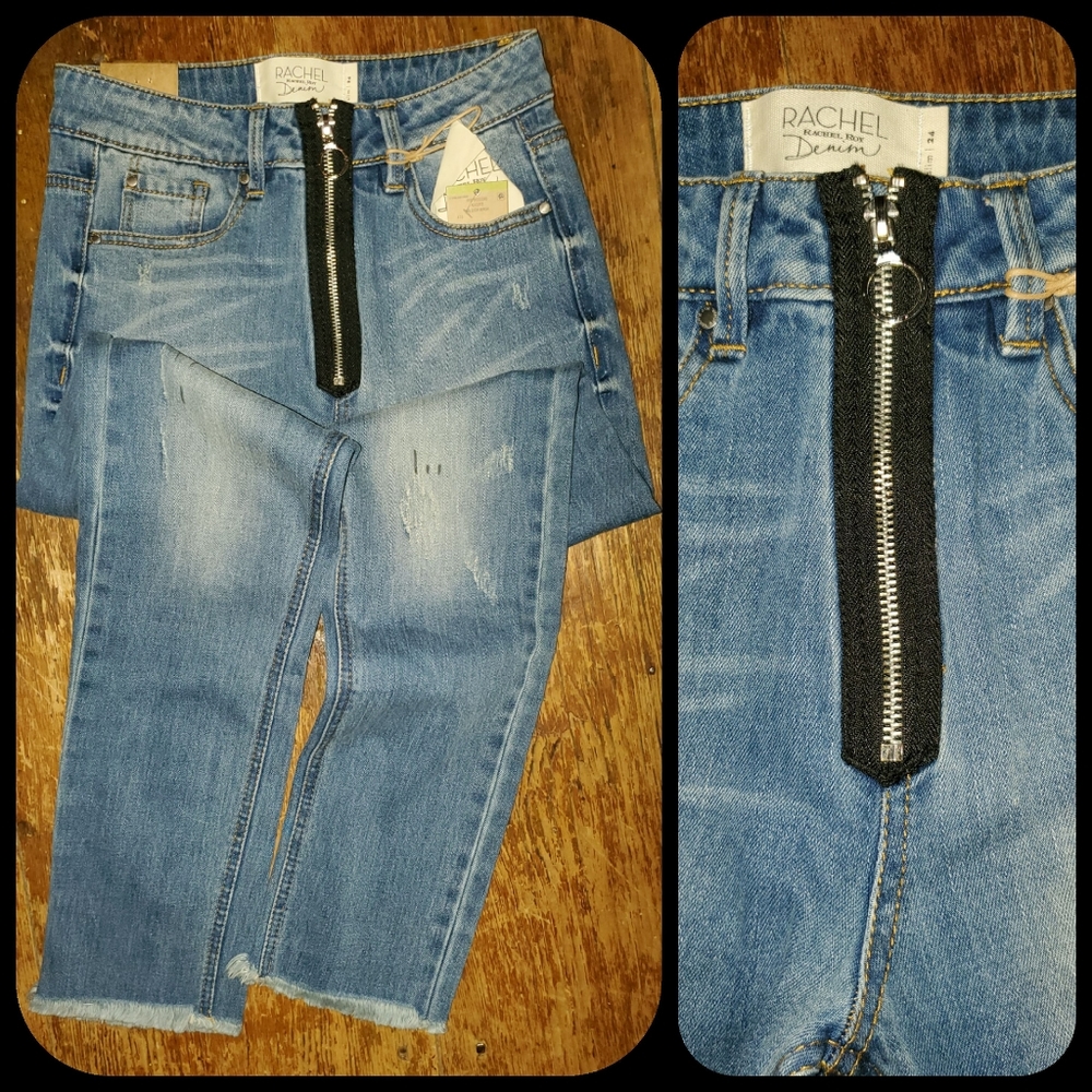 Rachel Roy Edgy zipper Dirty wash hi rise jeans August Raleigh Wash nwt Sz 24